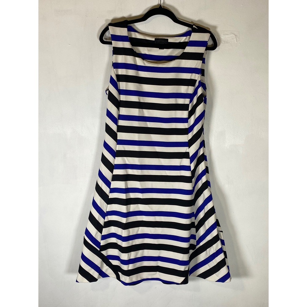 Worthington Size 12 Coastal Nautical Striped Fit & Flare‎ Midi Dress Preppy